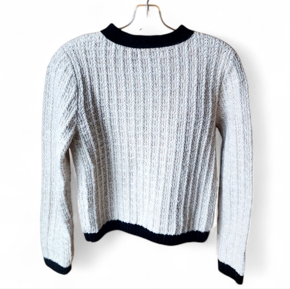 Tahari Knit Cream and Black Tipped Cardigan Sweater Jacket XS - Picture 2 of 5